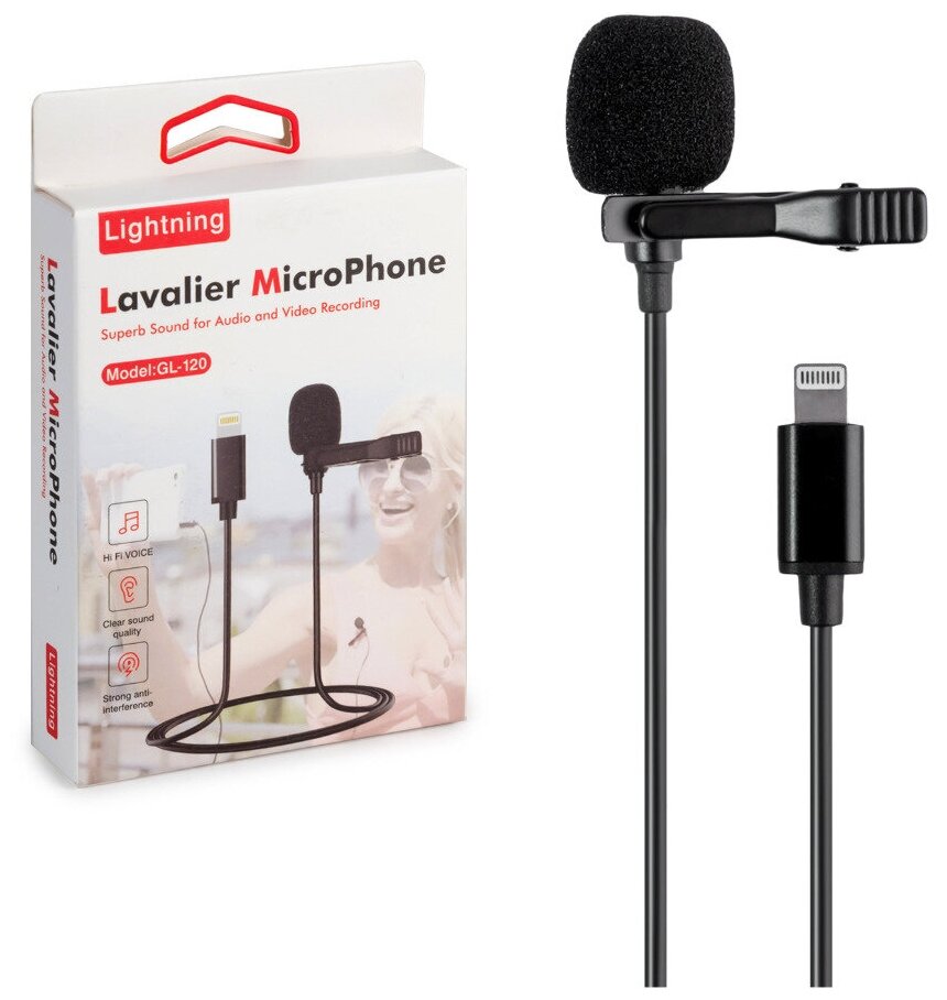 Всенаправленный микрофон петличный Professional Lavalier Microphone GL-120 Lightning / Портативный микрофон / Микрофон для видео роликов