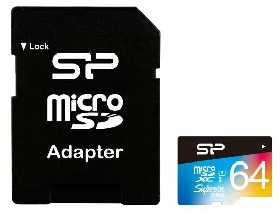 Карта памяти 64GB microSDXC Silicon Power Superior Pro A1 Class 10 UHS-I U3 Colorful 100/80 Mb/s (SD