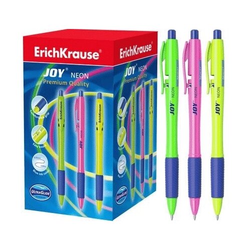 Ручка шариковая автоматическая ErichKrause JOY Neon, Ultra Glide Technology, синий. / 50шт в упаковке / ручка / / набор 50шт ручка шариковая синяя 50шт в упаковке ручка набор 50шт