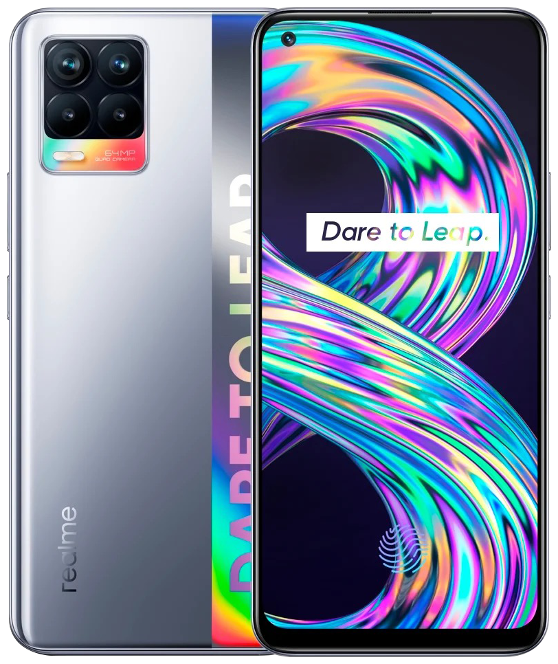 "Смартфон Realme 8 128Gb 6Gb серебристый моноблок 3G 4G 6.4"" 2400x1080 Android 11 64Mpix 802.11 a/b/g/n/ac NFC GSM900/1800 GSM1900 MP3"