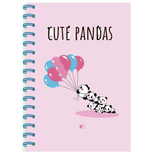 Блокнот Прикольные панды, на шариках / Cute pandas, two (А5, 160 стр, пружина, блок розовый) романтичный блокнот с розовыми страницами pink note 192 страницы а5