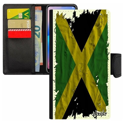 фото Чехол- книжка для мобильного apple iphone 7, "флаг ямайки на ткани" страна государственный utaupia