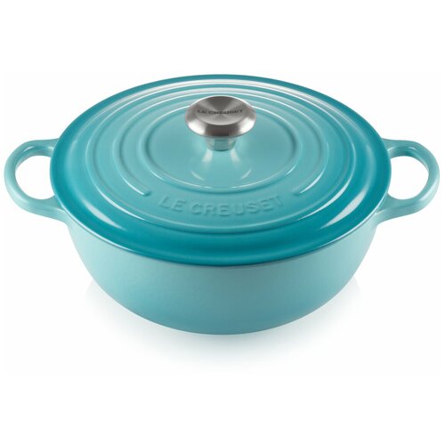 Чугунный эмалированный казан, Le Creuset, 26 см, Бирюза, стальная ручка, чёрная эмаль