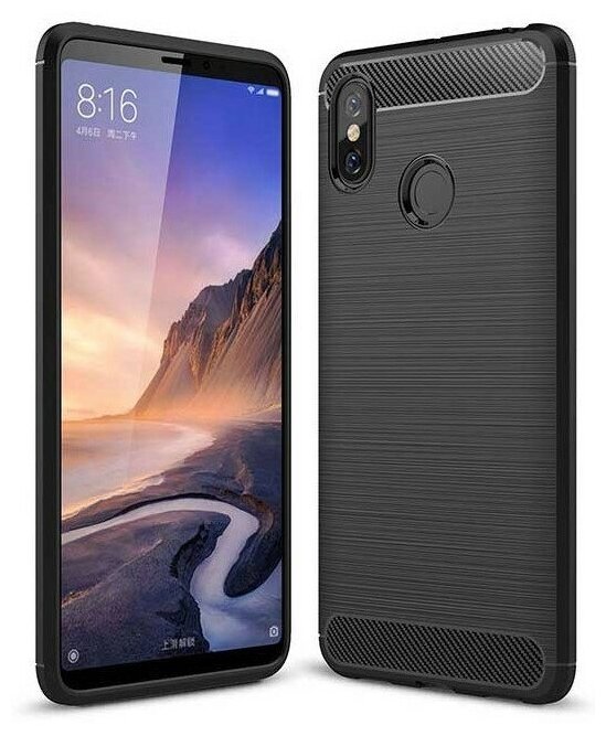 Накладка силиконовая для Xiaomi Mi Max 3 под карбон и сталь черная