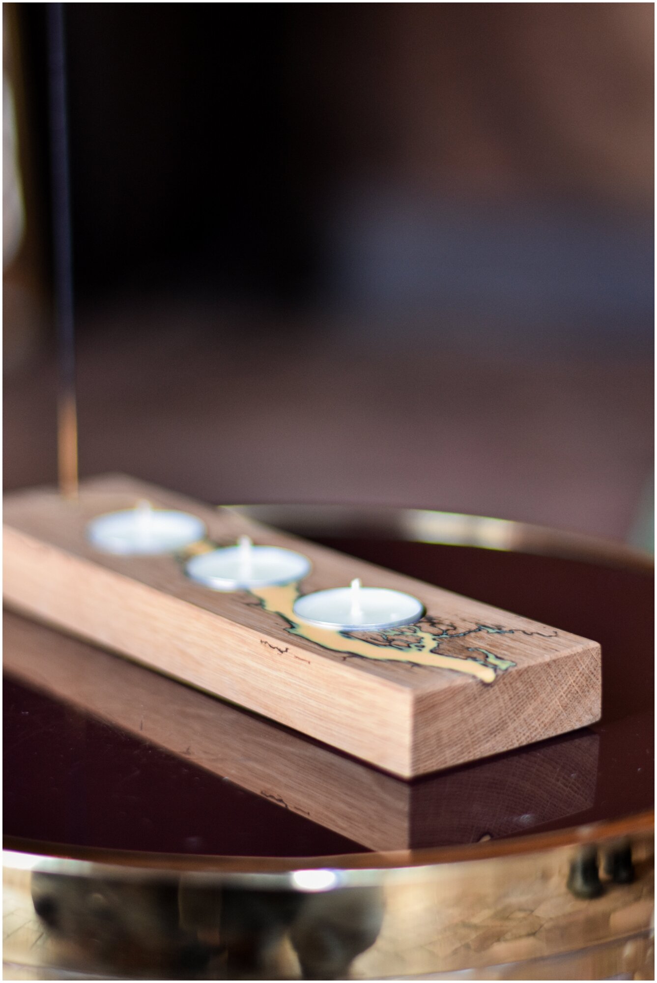 Подсвечник деревянный "Трио" 25х7 см. для чайной свечи (оранжевая молния) - фотография № 6