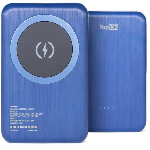 Внешний аккумулятор TopON TOP-M10 10000mAh магнитная беспроводная зарядка 15W, PD 20W Синий