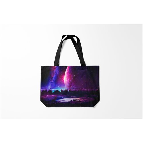 фото Сумка-шоппер / 46х35 см / неоновые принты / космос северный закат burnettie