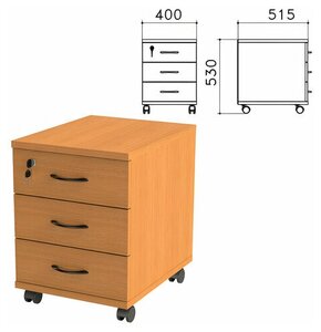 Тумба подкатная "Фея" (ш400*г515*в530 мм), 3 ящика, замок, цвет орех милан, ТФ07.5
