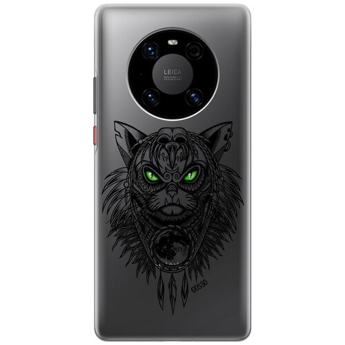 Ультратонкий силиконовый чехол-накладка Transparent для Huawei Mate 40 Pro с 3D принтом Shaman Cat ультратонкий силиконовый чехол накладка transparent для huawei mate 40 pro с 3d принтом grand wolf