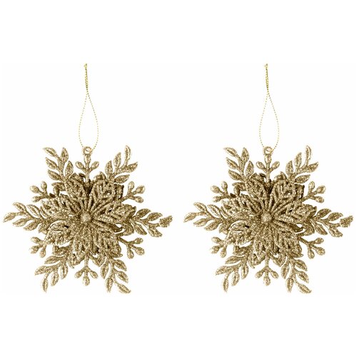 фото Декоративная подвеска todi "снежинка №1" пластик / набор из 2- х штук цвет: золото (12 см