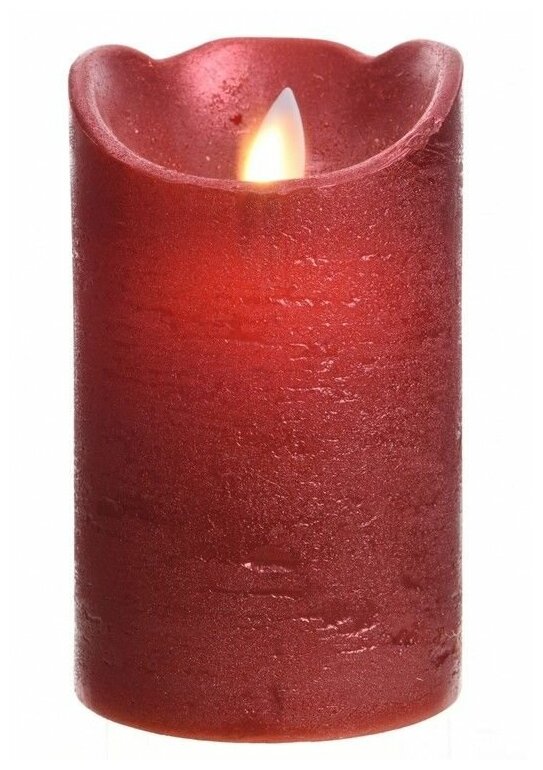 Светодиодная восковая свеча с глиттером, красная, тёплый белый LED-огонь колышущийся, 7.5x12.5 см, батарейки, таймер, Kaemingk (Lumineo)