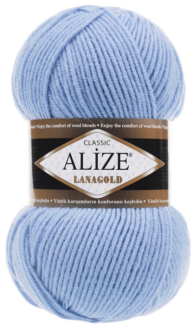 Пряжа Alize Lanagold, 51% акрил / 49% шерсть, 100 гр/240 м, 5 шт. упаковка, цвет 40 голубой