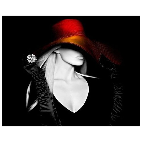 Алмазная мозаика круглая Colibri Дама в красной шляпе 40х50 см
