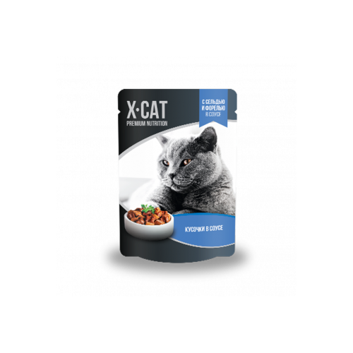 X-Cat 85г Паучи для взрослых кошек с сельдью и форелью в соусе, 24шт Арт. xcat006