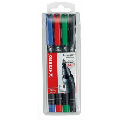 Маркер-ручка 1мм STABILO OHPen Universal, 4 цвета маркер stabilo write 4 all 1мм синий
