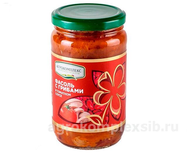 Фасоль с грибами в томатном соусе ст/б 360 гр. Агрокомплекс