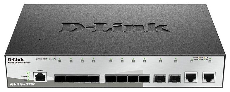 D-Link DGS-1210-12TS ME B1A Управляемый коммутатор 2 уровня с 10 портами 1000Base-X SFP и 2 портами 10 100 1000Base-T