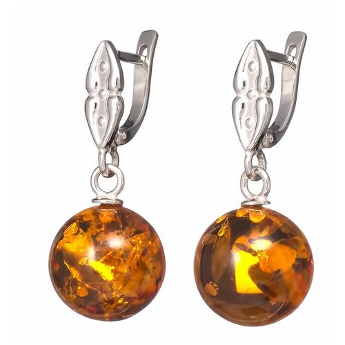 серьги с коньячным янтарем Серьги Amberprofi, серебро, 925 проба, янтарь