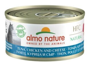 Almo Nature Консервы для Кошек с Тунцом, Курицей и Сыром (HFC - Natural - Tuna, Chicken and Cheese) 9080H, 0,070 кг