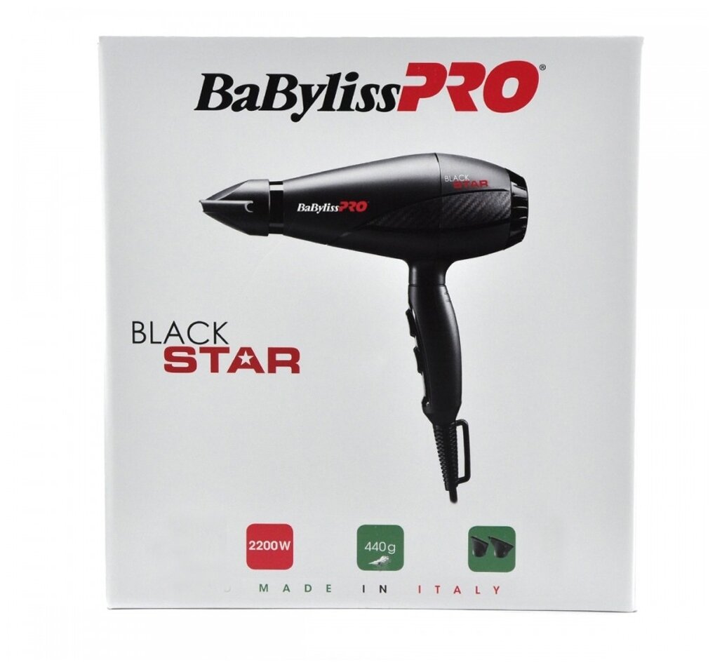 BABYLISS, Фен BLACK STAR 2000Вт, 2 насадки - фотография № 4