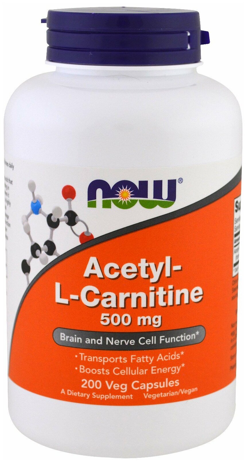 Acetyl-L-Carnitine NOW, Ацетил-L-Карнитин 500 мг - 200 вегетарианских капсул
