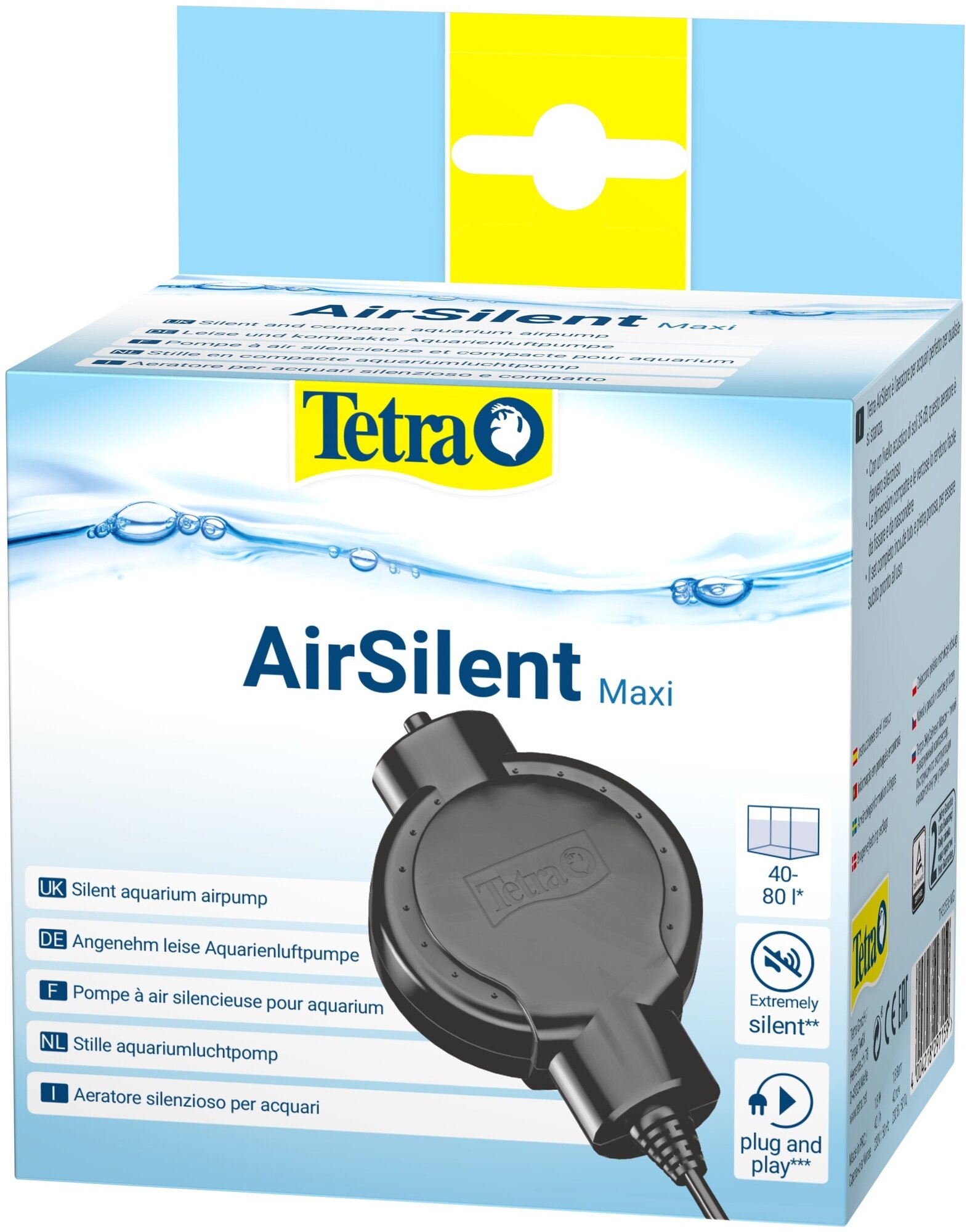 Tetra AirSilent Maxi Тихий компрессор для аквариума, черный от 40 до 80л, 1,8 Вт