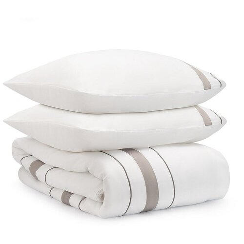 Комплект постельного белья из сатина белого цвета с серым кантом из коллекции essential, 200х220 см TK22-BLI0014