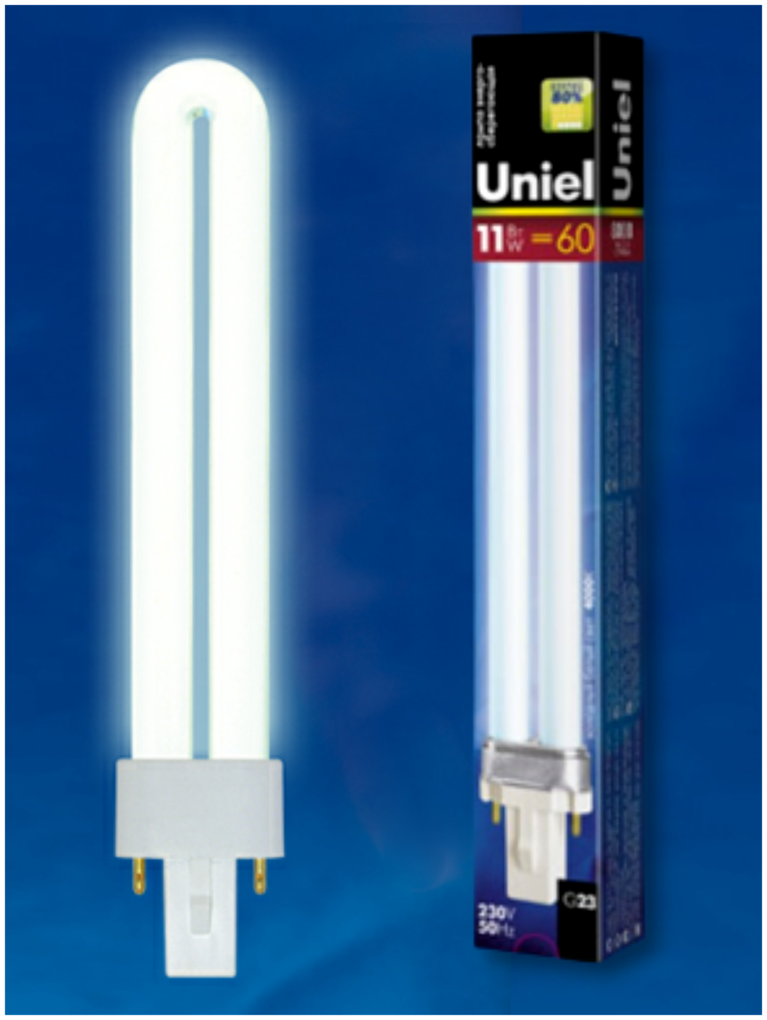Лампочка люминесцентная Uniel, PL G23 11W 4000K 4K 213x27 ESL-PL-11/4000/G23 (комплект 2 шт)