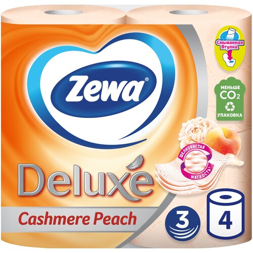 Купить Бумага туалетная Zewa Deluх трехслойная, аромат персика, 8шт - Essity, Без бренда, оранжевый, смешанная целлюлоза, Туалетная бумага и полотенца
