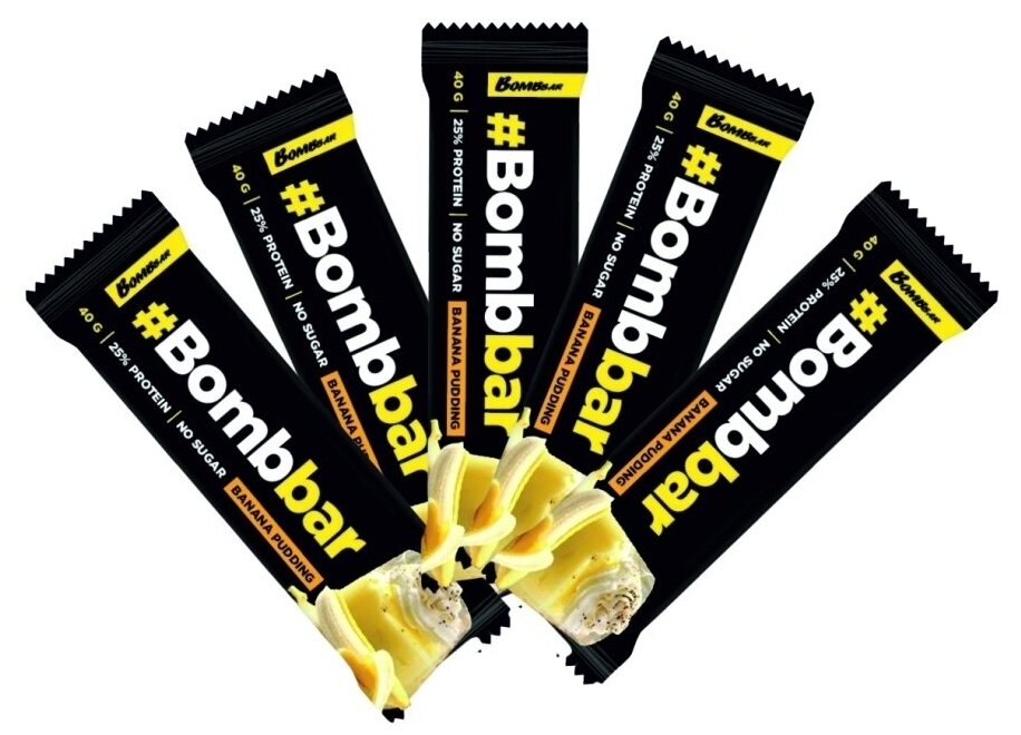Протеиновый батончик Bombbar в шоколаде Без сахара Банановый пудинг 40гр (5 шт) / Спортивный батончик глазированный