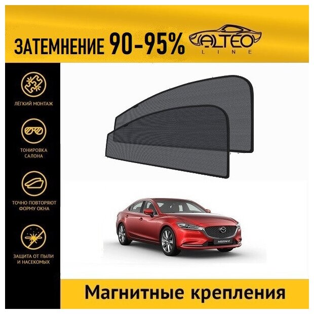 Каркасные автошторки ALTEO PREMIUM на Mazda 6 (GJ) 2 рестайлинг (2017-н. в.) седан на передние двери на магнитах с затемнением 90-95%