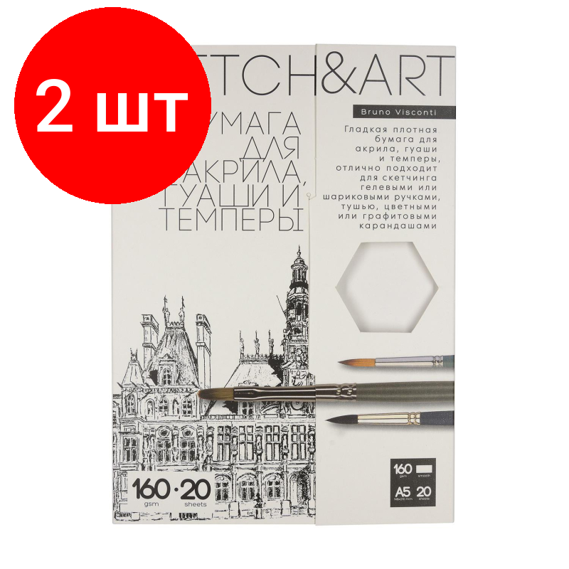 Комплект 2 наб, Набор бумаги д/скетч SKETCH&ART А5 д/акр, гуаши, темп 160г/м2 20л 4-20-150/01