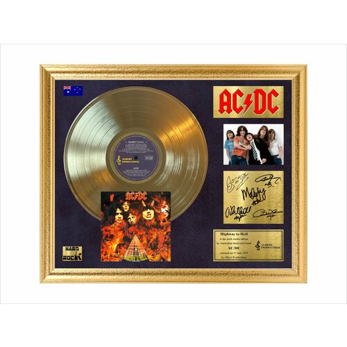 Золотой винил AC/DC Highway to hell в рамке с автографами