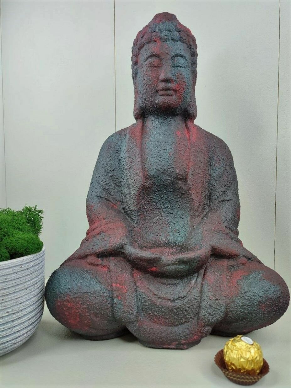 Интерьерная Статуэтка большая будда (под свечу) в декоре"Old stone "Himalayas" ("Старый камень "Гималаи"), выс. 39 см, для дома, сувенир подсвечник.