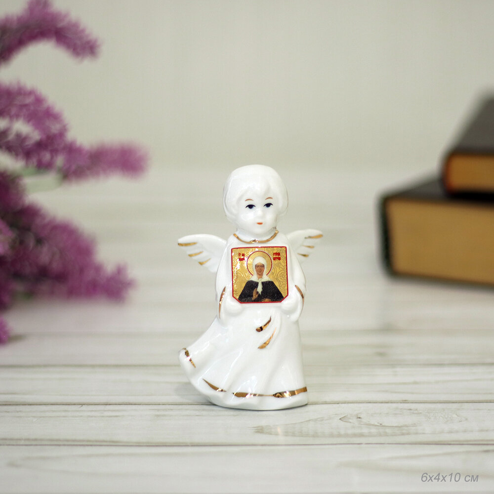фото Статуэтка фарфоровая Ангел с иконой Матроной 10 см/ Ангел-хранитель