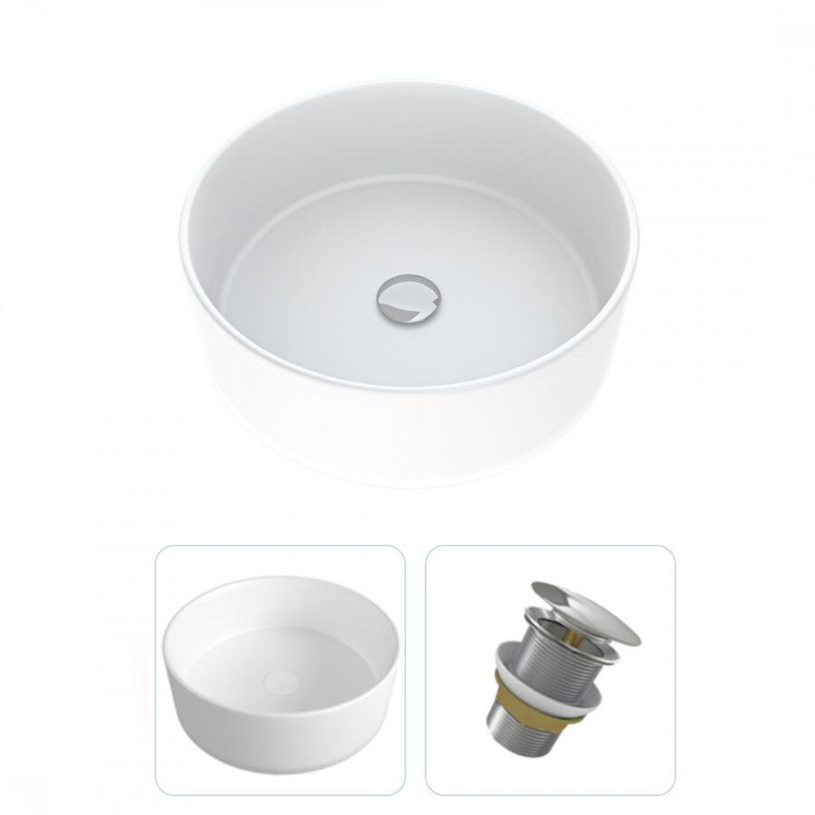 Раковина накладная для ванной Teymi Lina D35 в комплекте донный клапан клик-клак без перелива хром F01611