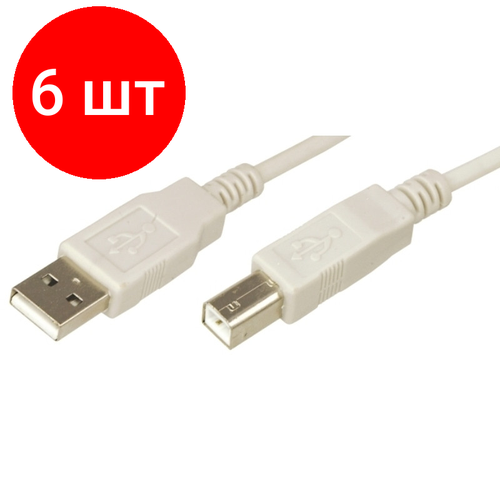 Комплект 6 штук, Кабель USB A 2.0 - USB B, М/М, 1.8 м, Rexant, сер, 18-1104 комплект 30 штук кабель usb a 2 0 usb b м м 1 8 м rexant сер 18 1104