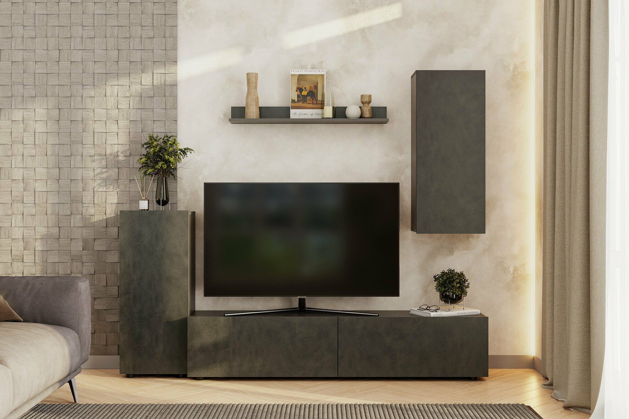 Мебель для гостиной МГС 10 00-00110770 2048х170х33 см цвет металл/бруклин