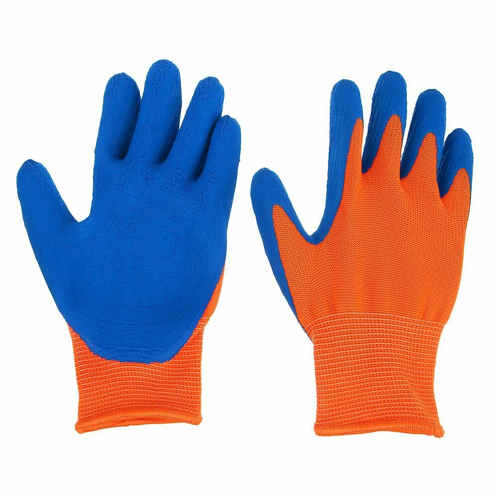 фото Перчатки садовые детские, с латексным полуобливом, полиэстер, р.6, 15см