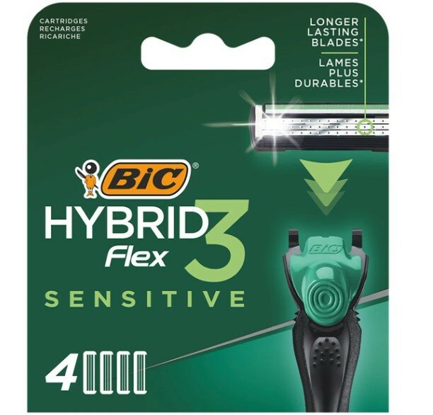 Набор из 3 штук Кассеты для бритья BIC FLEX 3 HYBRID SENSITIVE (4шт)