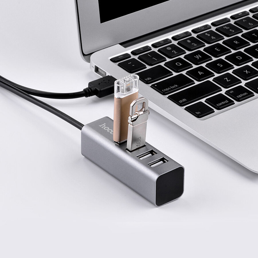 USB HUB разветвитель HOCO HB1 4 в 1 USB2.0 (m) - 4xUSB2.0 (f), 80 см, тусклый