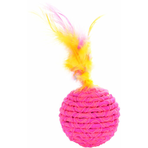 ​Игрушка для кошек Flamingo ​Мячик верёвочный с перьями, в ассортименте игрушка для кошек flamingo rizzo овечка 8см в ассортименте