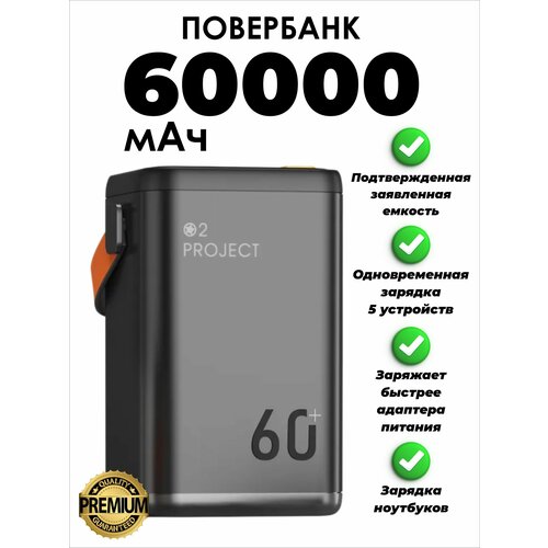 Внешний аккумулятор повербанк 60000 мАч мощностью 65Вт 11290₽