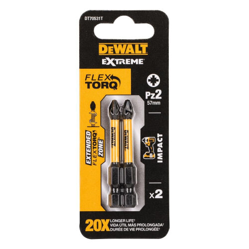 Изображение Биты ударные Dewalt DT70531T [57мм, PZ2, Torsion, 2шт]