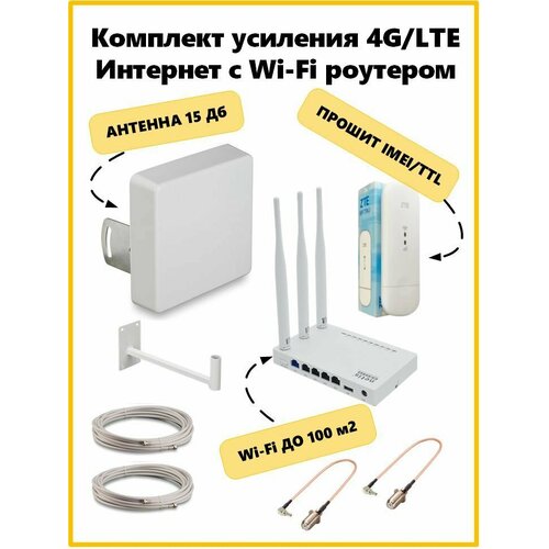 Интернет на дачу готовый комплект с 4G антенной KROKS mimo 2*2 15dBi + 4G модем + wifi роутер антенны gsm и wi fi gellan антенна уличная gellan lte 15m пассивная 4g lte 2500 2700 мгц n female 15 дб