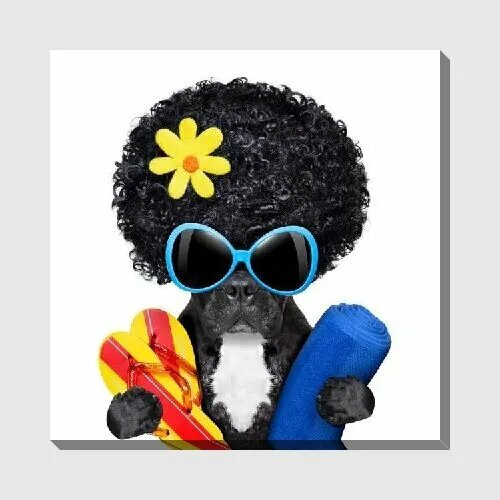 Картина на холсте Бульдог на пляже, 50*50 см