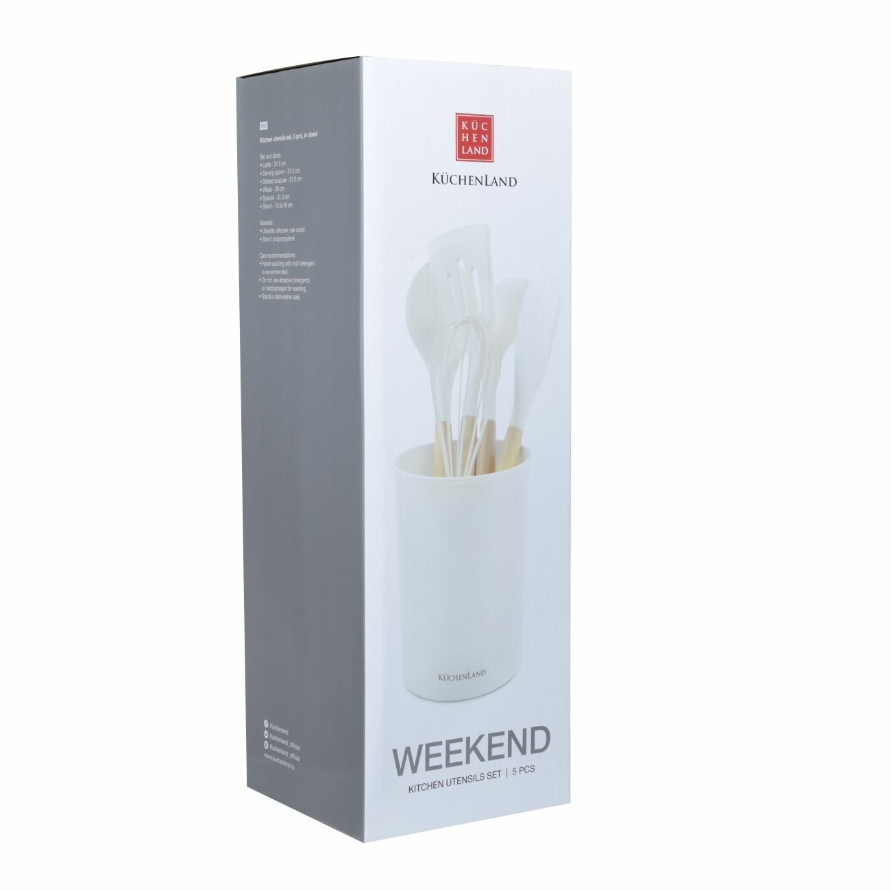 Кухонные Инструменты (Половники И Лопатки) Xiaomi Набор кухонных принадлежностей, Kuchenland, 5 пр, в подставке, дерево/силикон, молочный, Weekend
