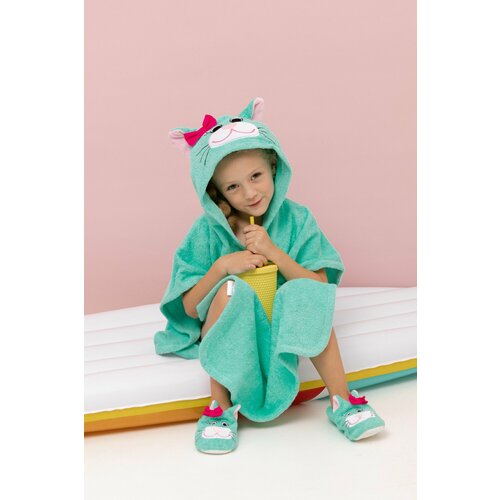 Полотенце-пончо Fluffy Bunny Кошка цвет Светло-зеленый Размер 132Х67см 100 хлопок 380грм2 1980₽