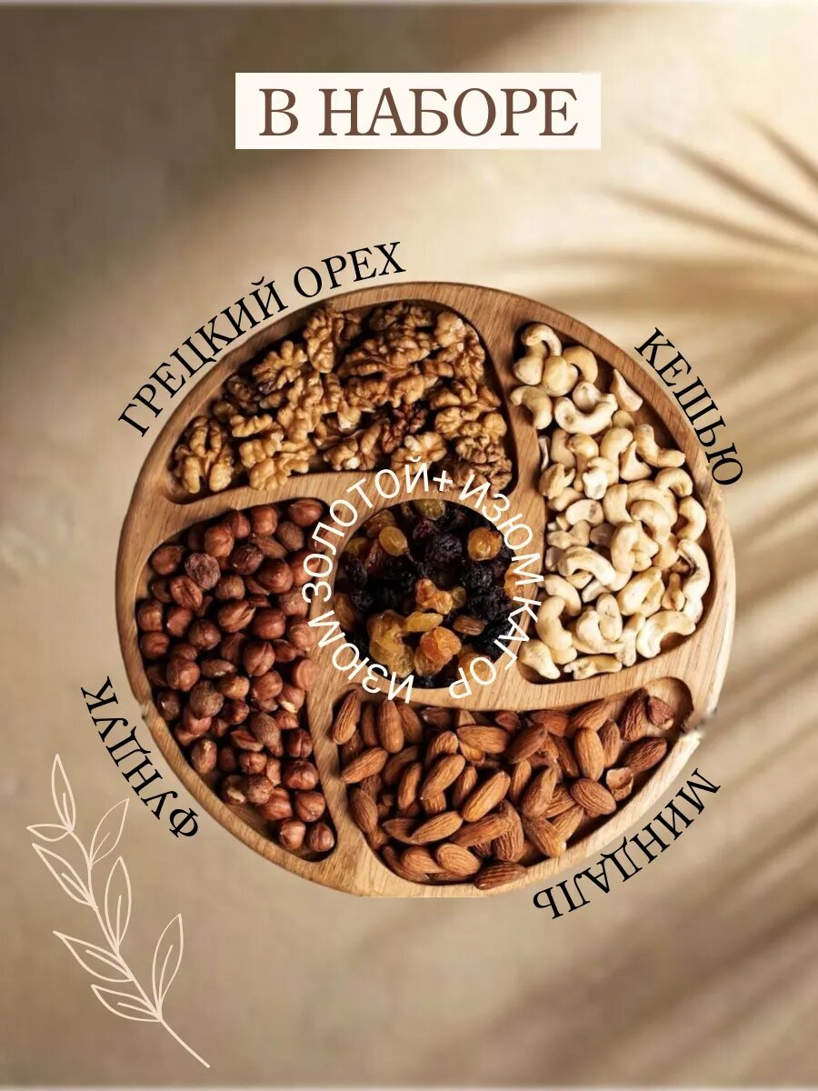 Ореховая смесь Royal Nuts с изюмом, жареная: кешью/миндаль/фундук/грецкий орех/изюм Джамбо Золотой/изюм Кагор 1 кг — фото 1