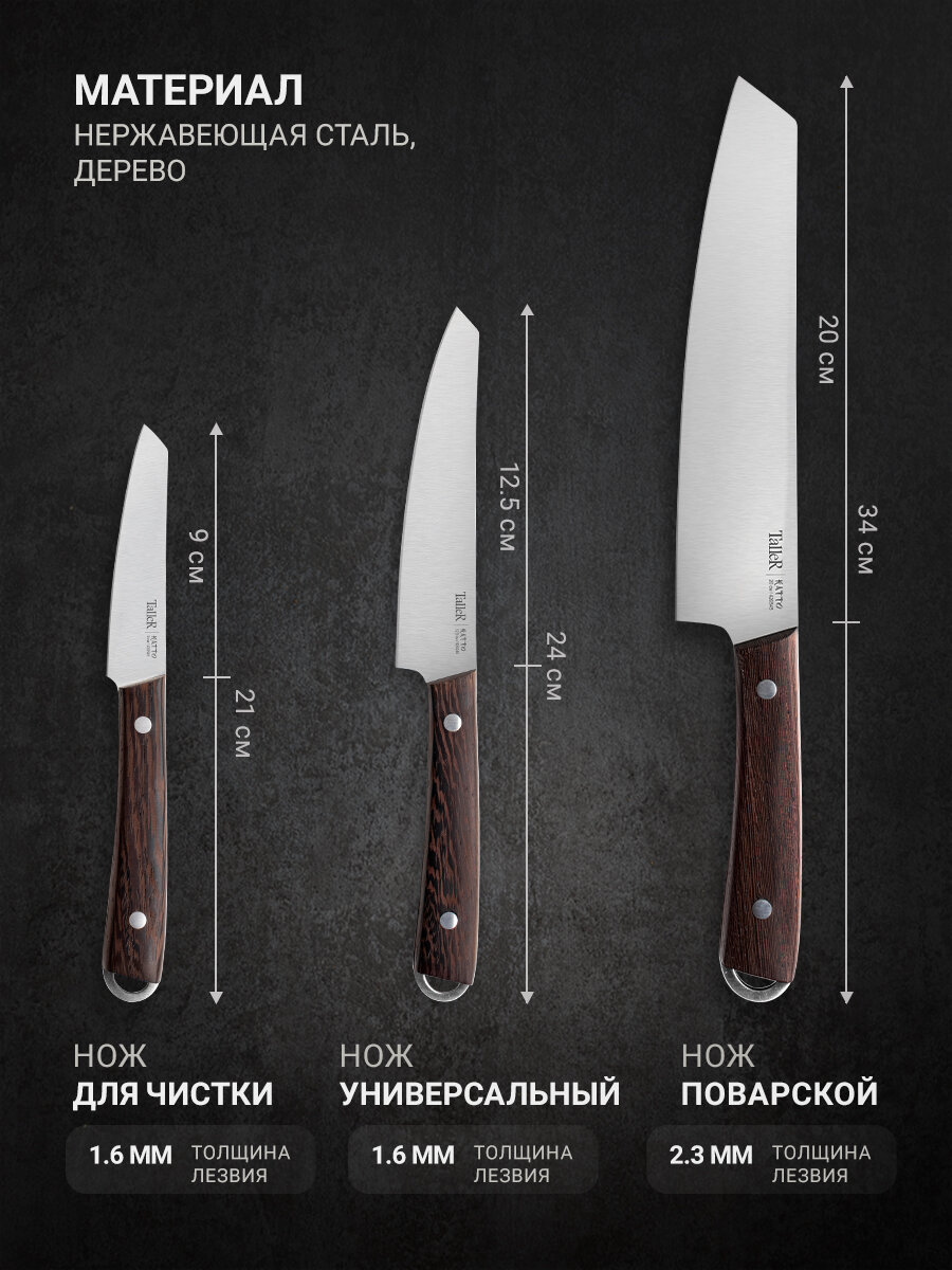Набор кухонных ножей TalleR TR-98202, 3 шт, нержавеющая сталь — фото 1
